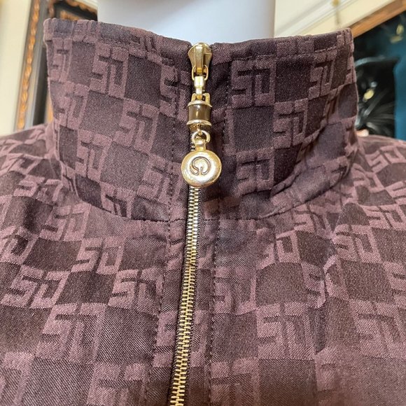 St John Sport Dark Brown All Over Logo Fitted Jacket with Gold Hardware Size S - Picture 3 of 9